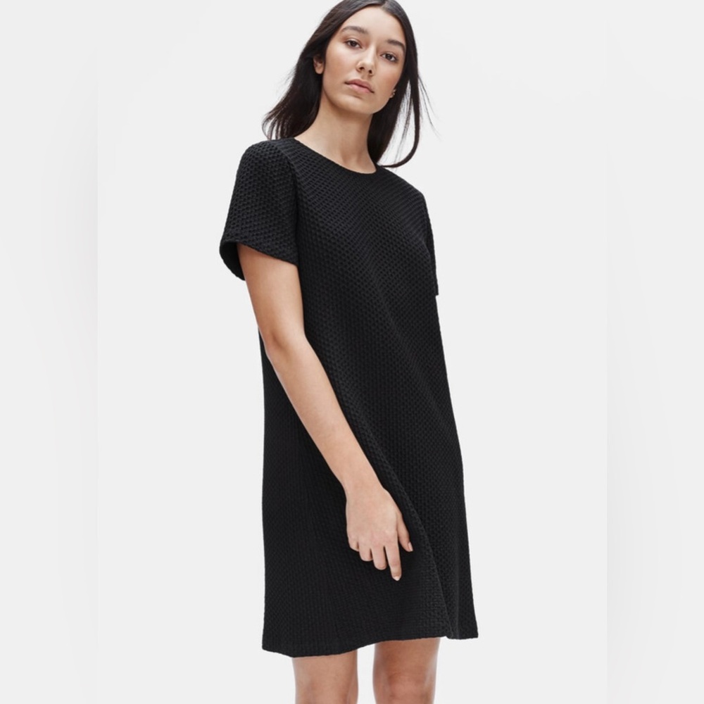 NWT Eileen Fisher Honeycomb Round Neck Shift Dress black size extra small